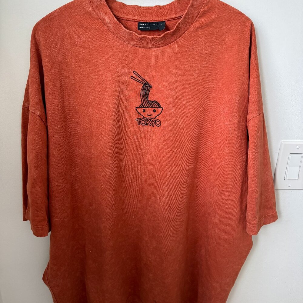 ASOS DESIGN Oversized Heavyweight “Ramen” T-Shirt – Burnt Orange – Men’s Large